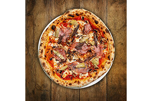 Capricciosa - napoli sauce, mozzarella, mushroom, ham, artichoke, olives, anchovies